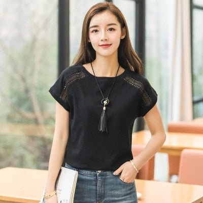 Cotton Summer Blouses Lace Batwing Sleeve Shirts For Womens Tops Shirts Plus Size Women Clothing Korean 2018 Blusas Female