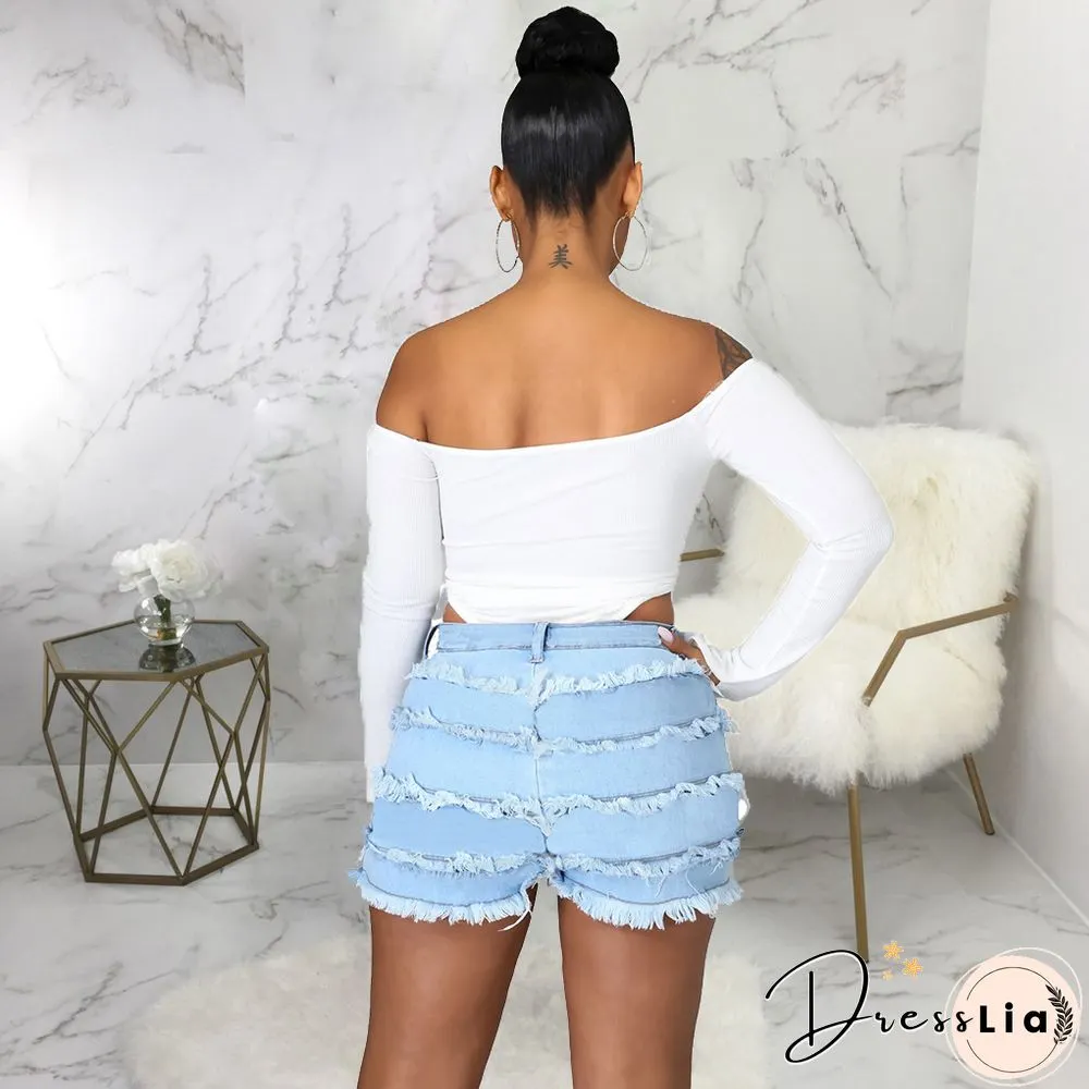 Summer Sexy Patchwork Women Ripped High Waist Holes Stretch Streetwear Plus Size Denim