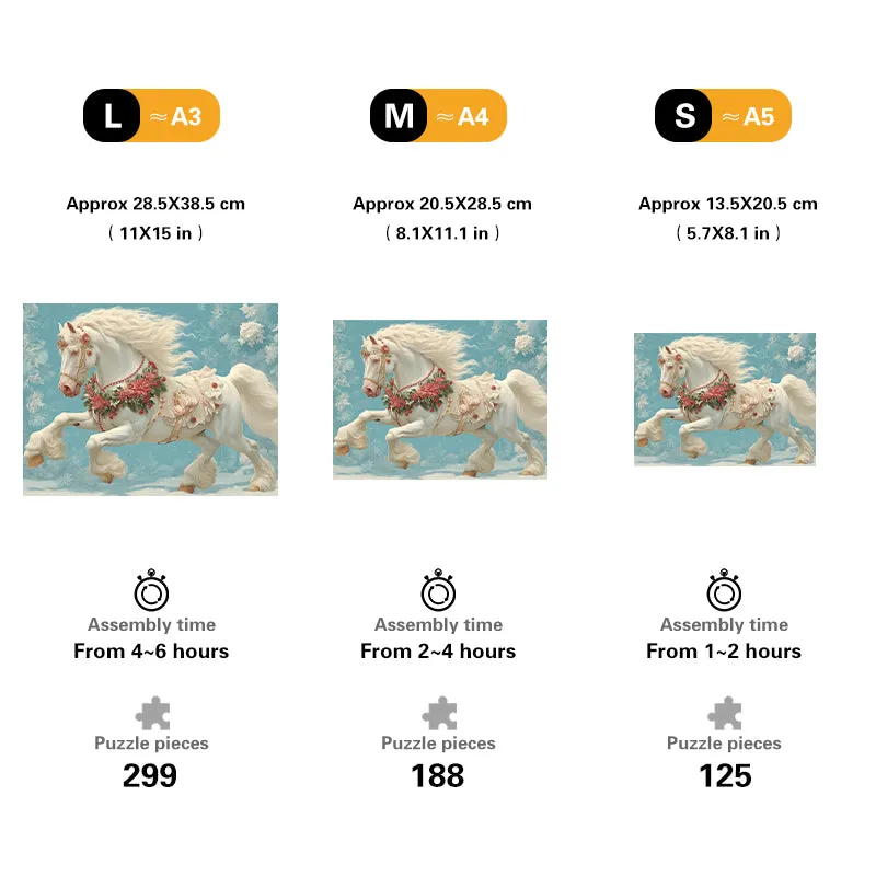 White Horse Christmas Wooden Jigsaw Puzzle