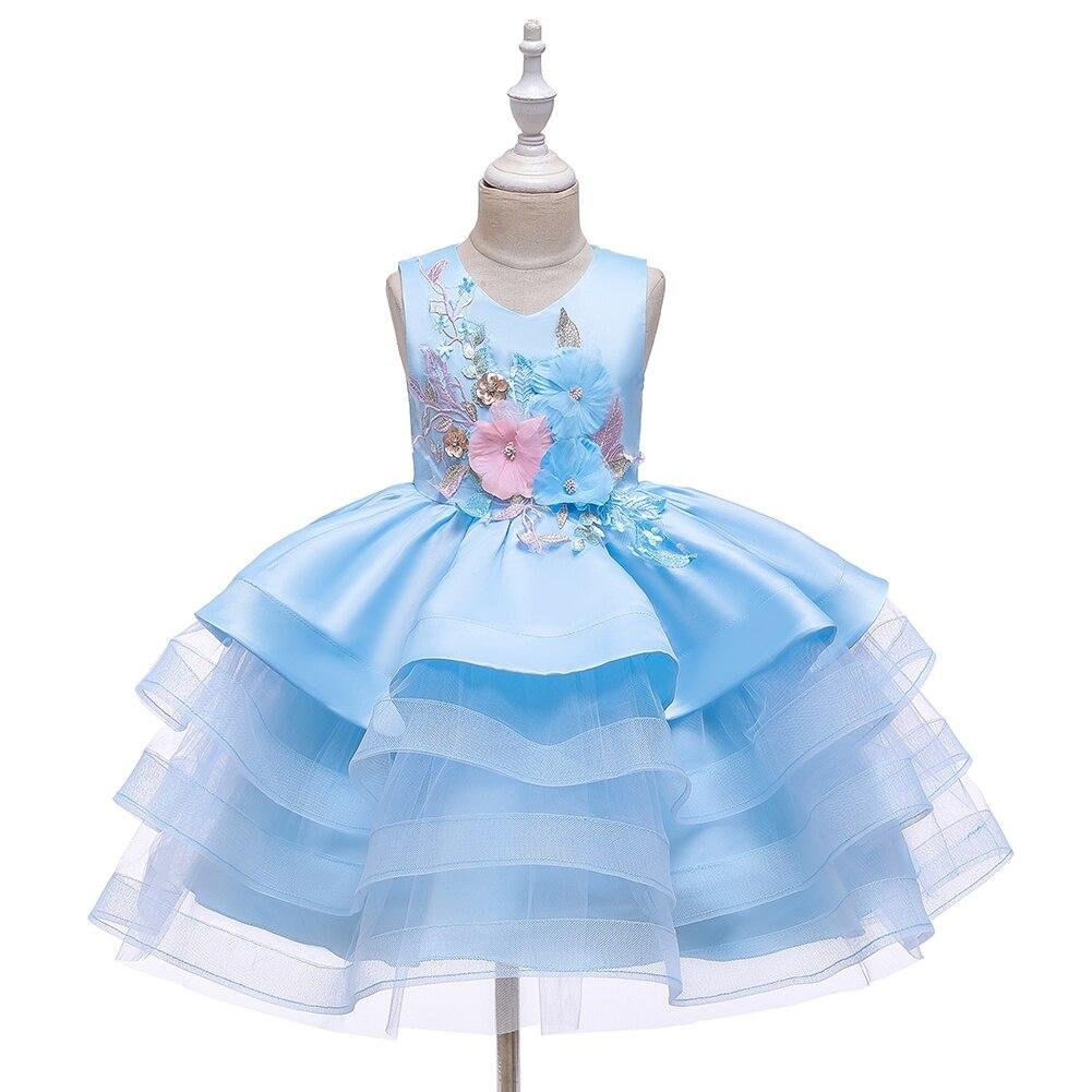 Child Yellow Layered Lovely Girls Birthday Dresses For Kids Fluffy V-Neck Flower Little Girl Dress Knee-Length 2-8 Years Old