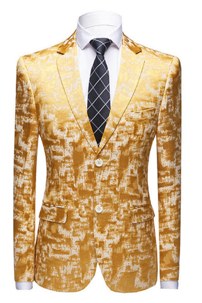 Glamorous Printed Western Suits For Wedding Bright Gold Notched Lapel | Ballbellas Ballbellas