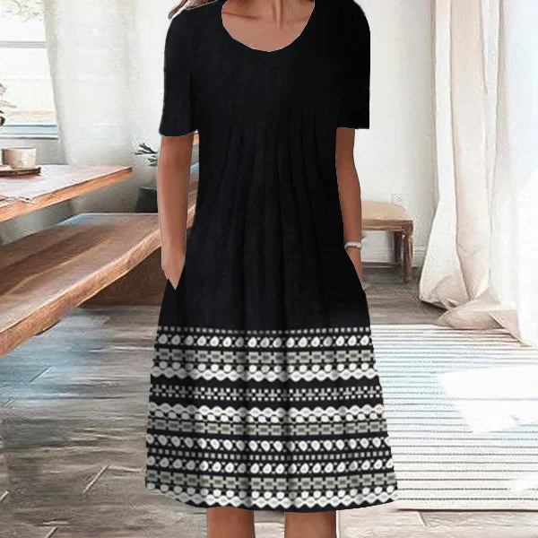 Chic Short Sleeve Side Pocket Midi Dress