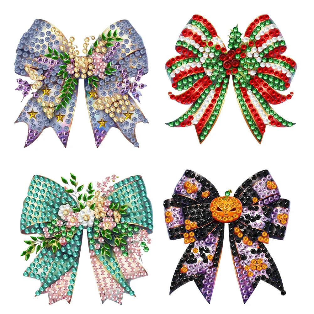 4Pcs Festive Bow Diamond Painting Brooch Diamond Badge Pins for Art Crafts