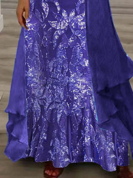 Women's Long Sleeve V-neck Graphic Printed Two Pieces Maxi Dress