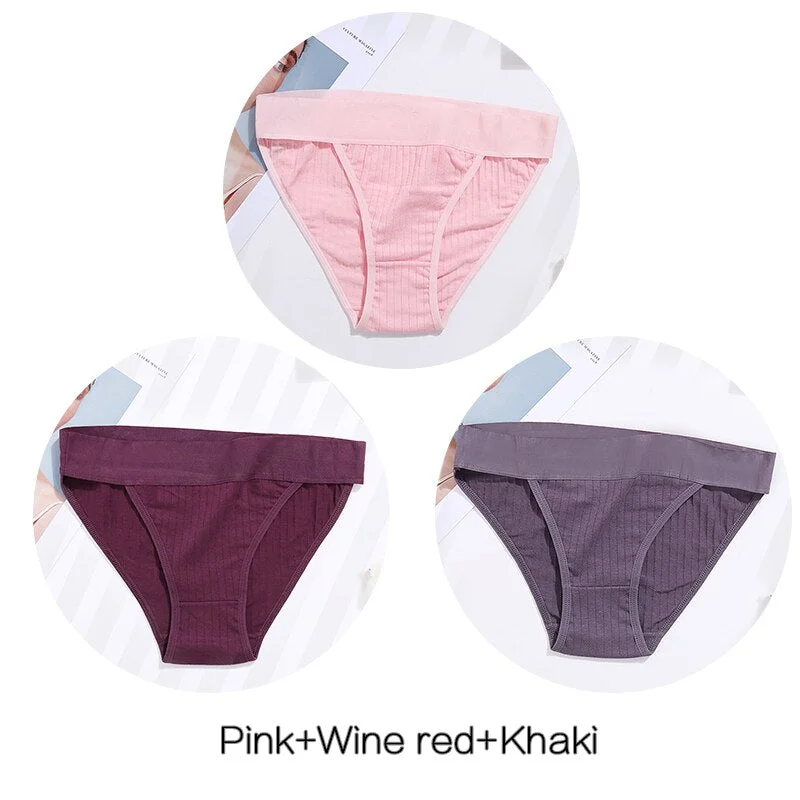 FINETOO 3Pcs/set Panties Women Cotton Underwear Female Sexy Lingerie Ladies Casual Brief Women Striped Underpants Intimates M-XL