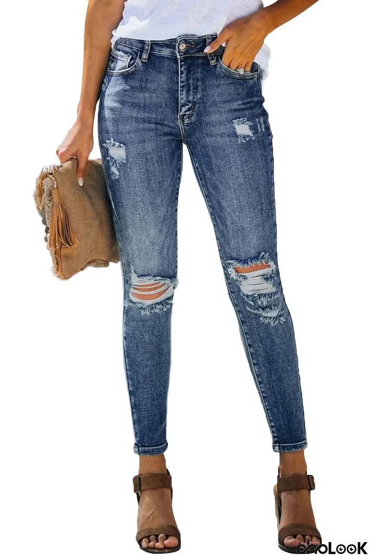 High Rise Distressed Skinny Jean