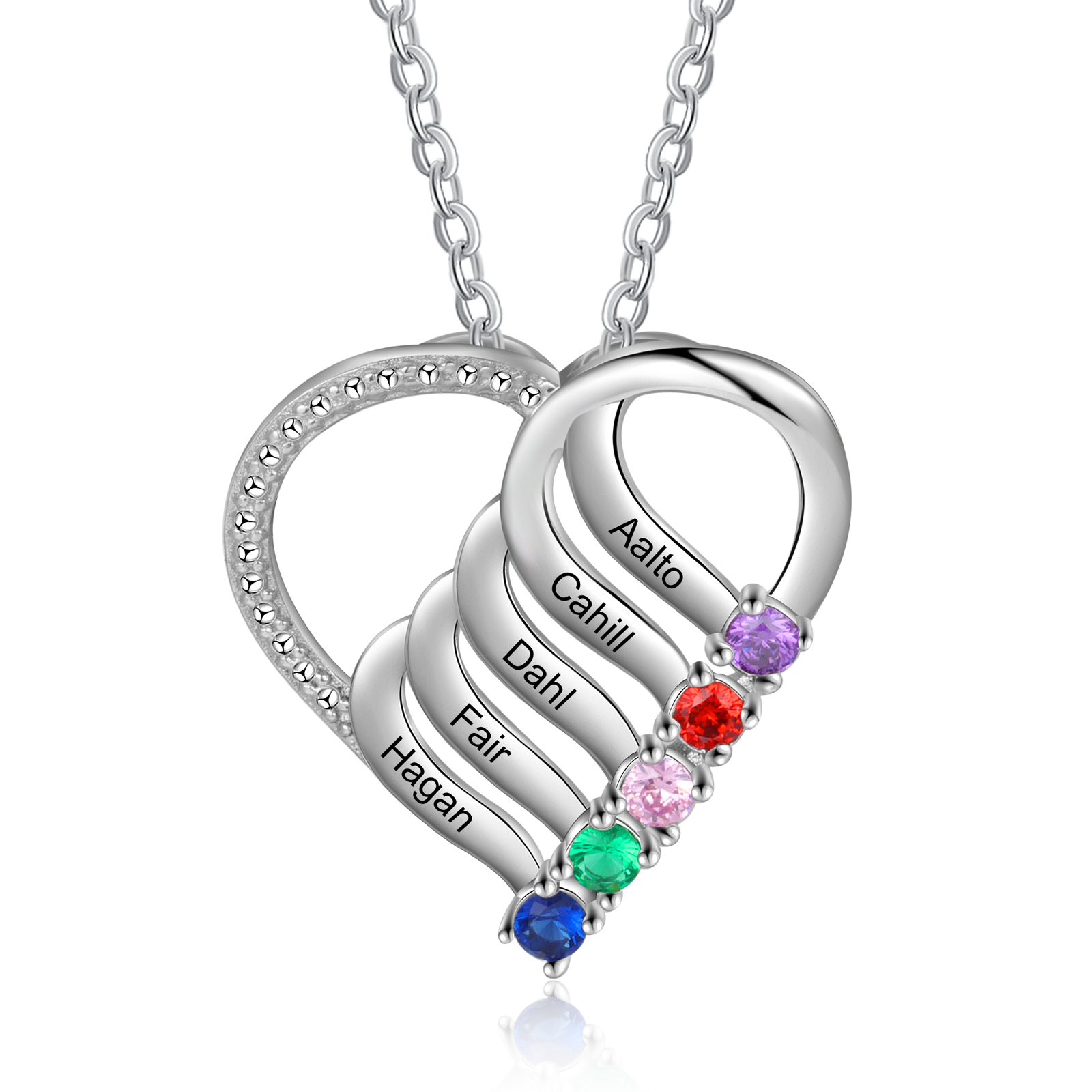 Personalized Heart Necklace With 5 Names For Lover