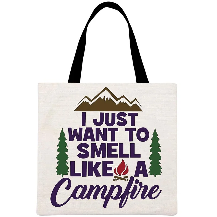 I just want to smell like a campfire Printed Linen Bag-Annaletters