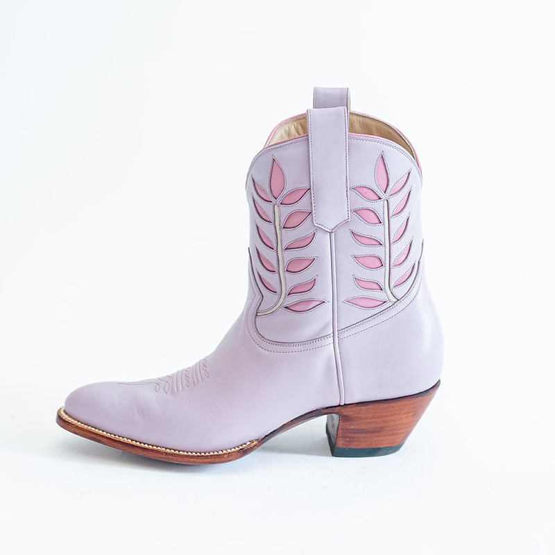 Light Purple Cutout Booties Chunky Heel Embroidered Cowgirl Boots