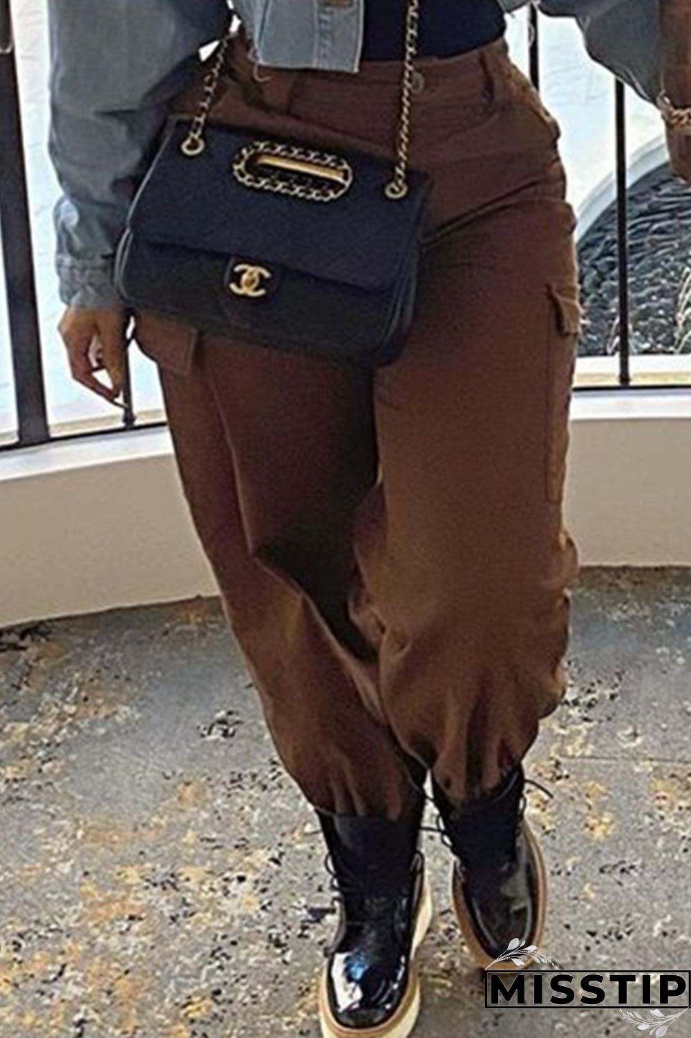 Brown Fashion Casual Solid Basic Regular Trousers