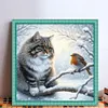 Winter Cat And Bird-11CT Stamped Cross Stitch 40*40cm/15.75*15.75in tapestrymarket