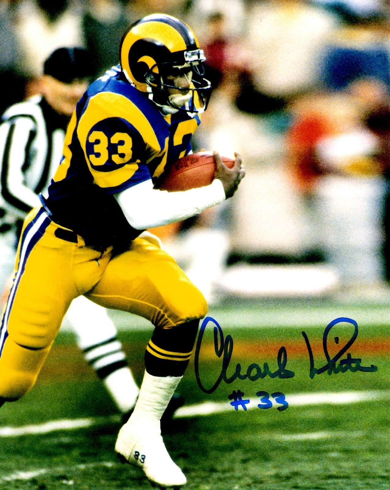 Signed 8x10 CHARLES WHITE Los Angeles Rams Autographed Photo Poster painting - w/ COA