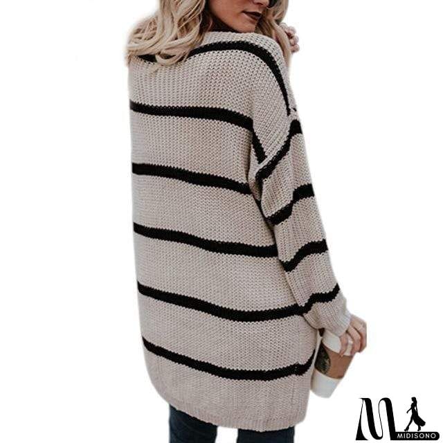 MidiSono - Vintage Striped Long Cardigan