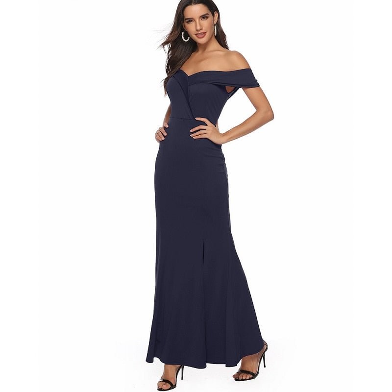 Sexy Women Off Shoulder Dress Maxi Party Long Dress Solid Pink Black V-neck Dress Party Bridesmaids Infinity Robe Longue Femme