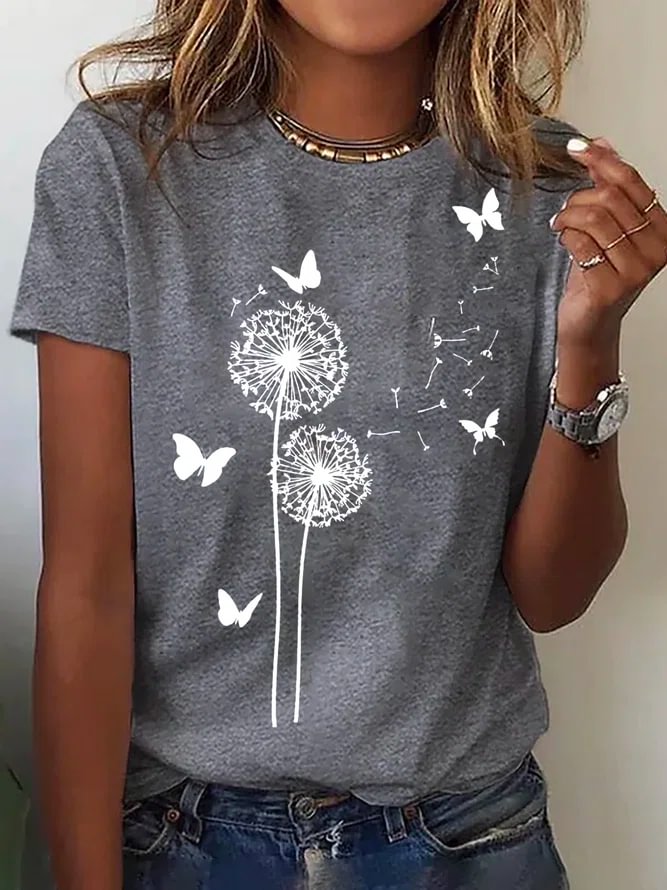 Floral Jersey Crew Neck Loose Casual T-Shirts