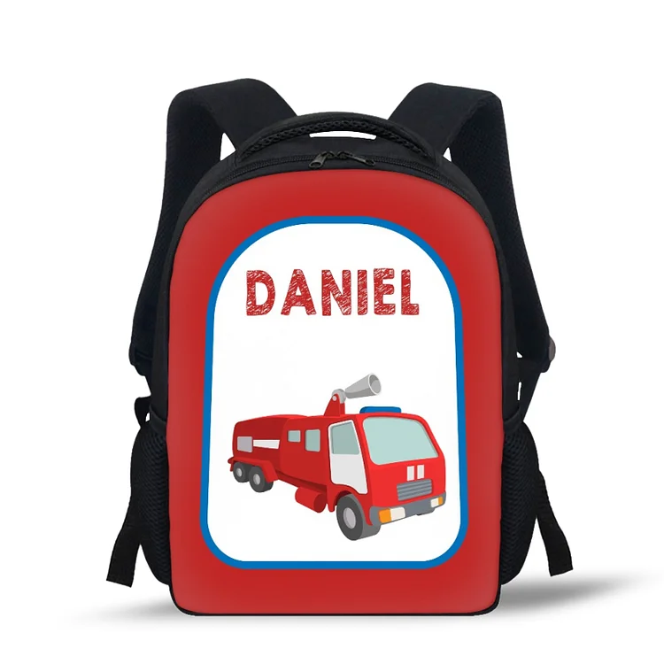 Mochilas-mochila escolar para los niños con un dibujo de coche con nombre personalizado