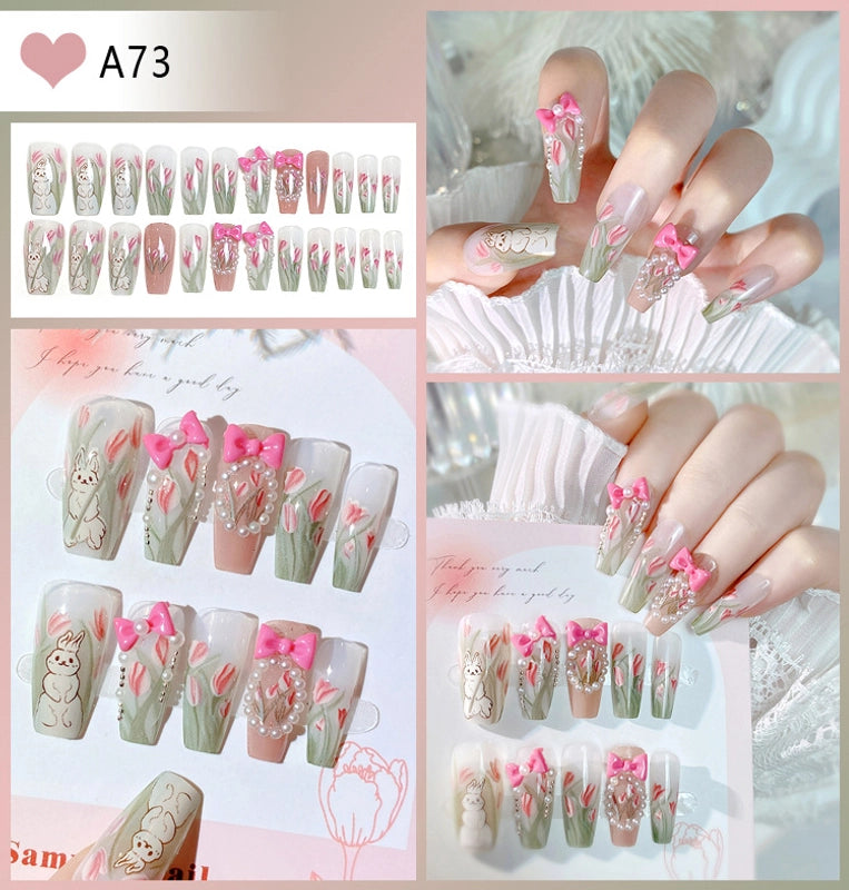 Cute Sweet Color Block Flower ABS Press-on Nails 1 Set