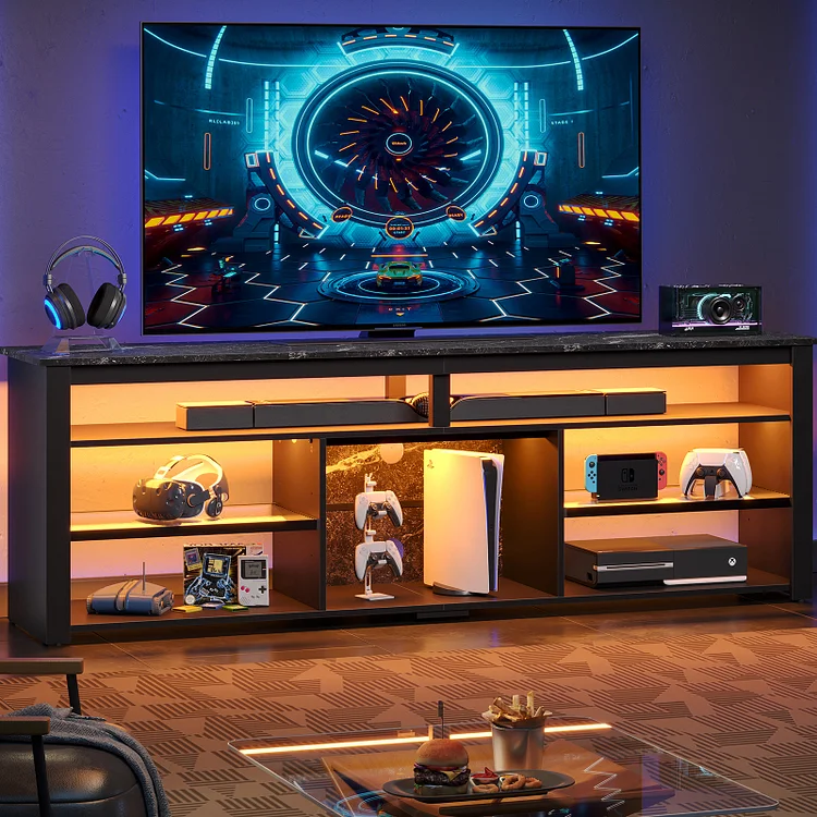 Bestier 70" Gaming TV Stand for PS5 with LED Light Modern Entertainment Center for TVs up to 75"