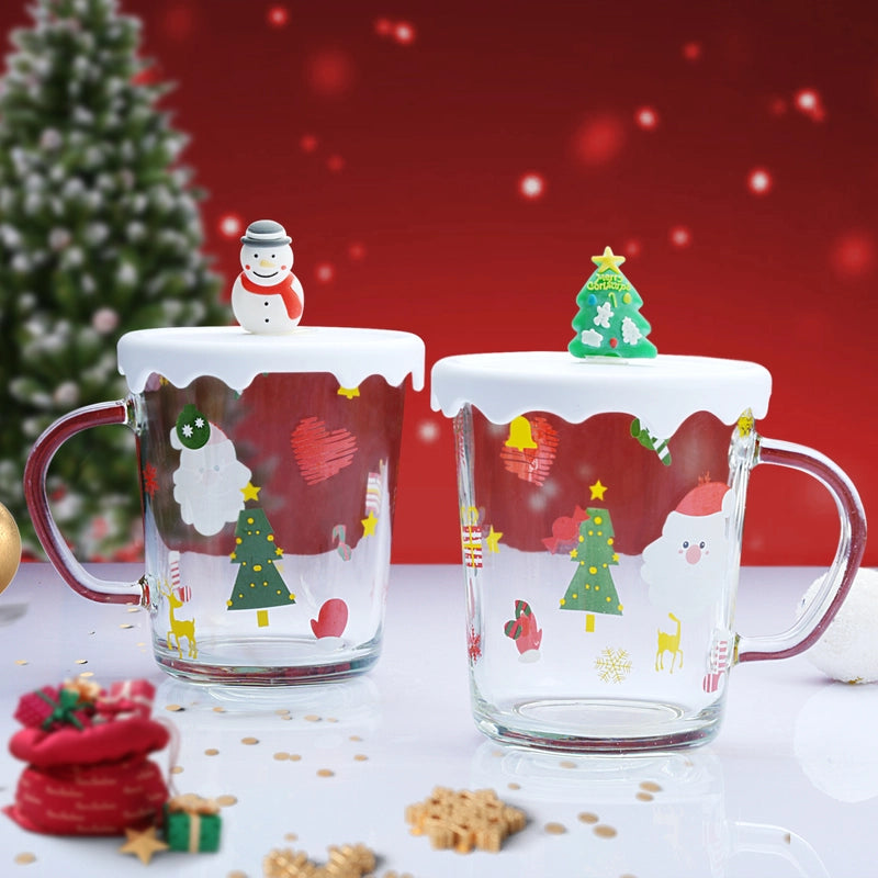 Christmas Cute Christmas Tree Santa Claus Snowman Glass Mug 1 Piece