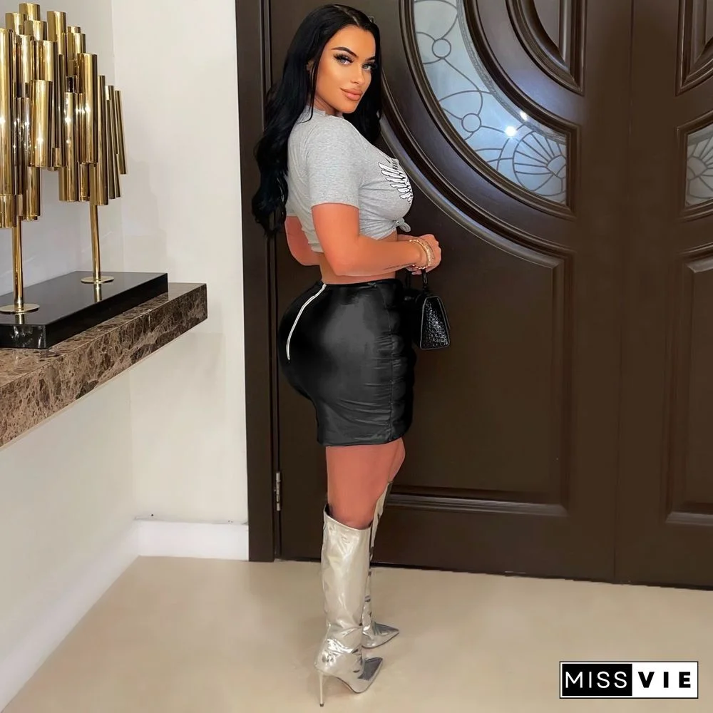 Streetwear Zipper Glossy Cotton-filled Skirts