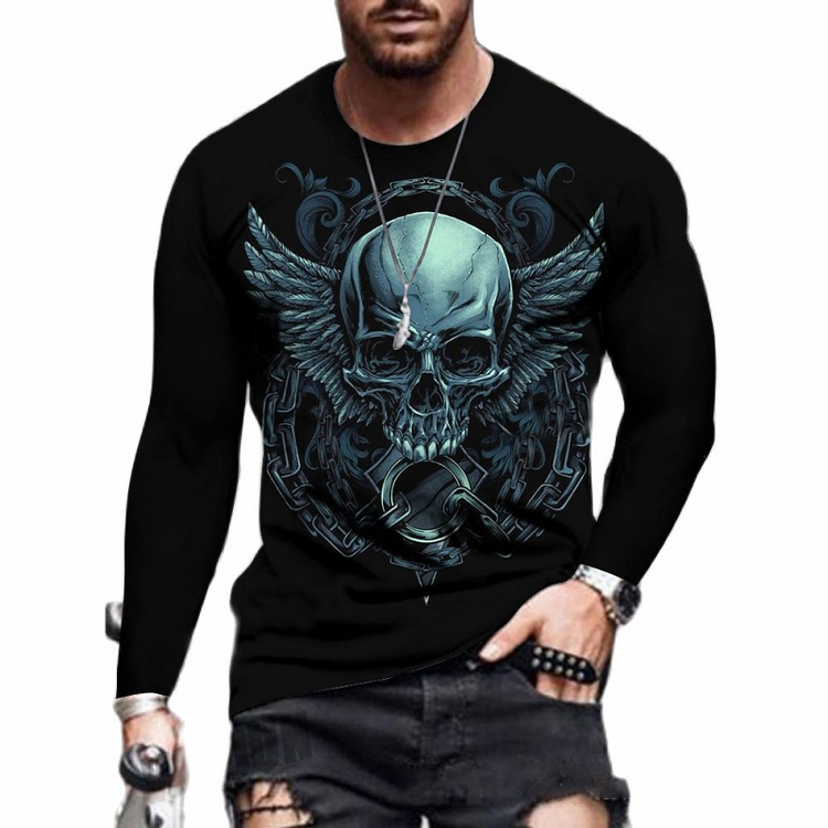 Skull Pattern Men's Loose Casual Long Sleeve T-shirts