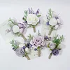 10PCS Light Purple Wedding Catering Bridal Groom Guests Corsage Boutonniere Wrist Artificial Flower Bouquets