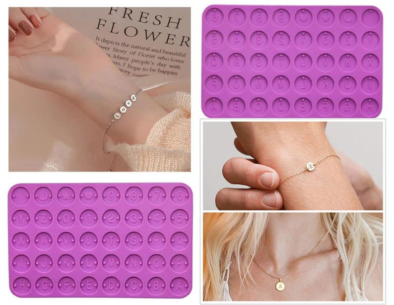 2Pcs DIY Initial Letter Bead Disc Charm Resin Mold