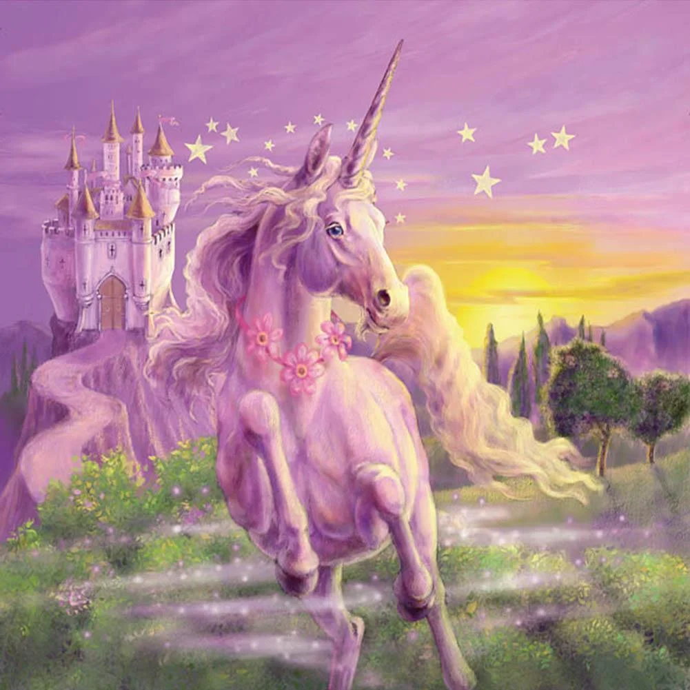 Full Round Diamond Painting - Pink Horse Castle(30*30cm)