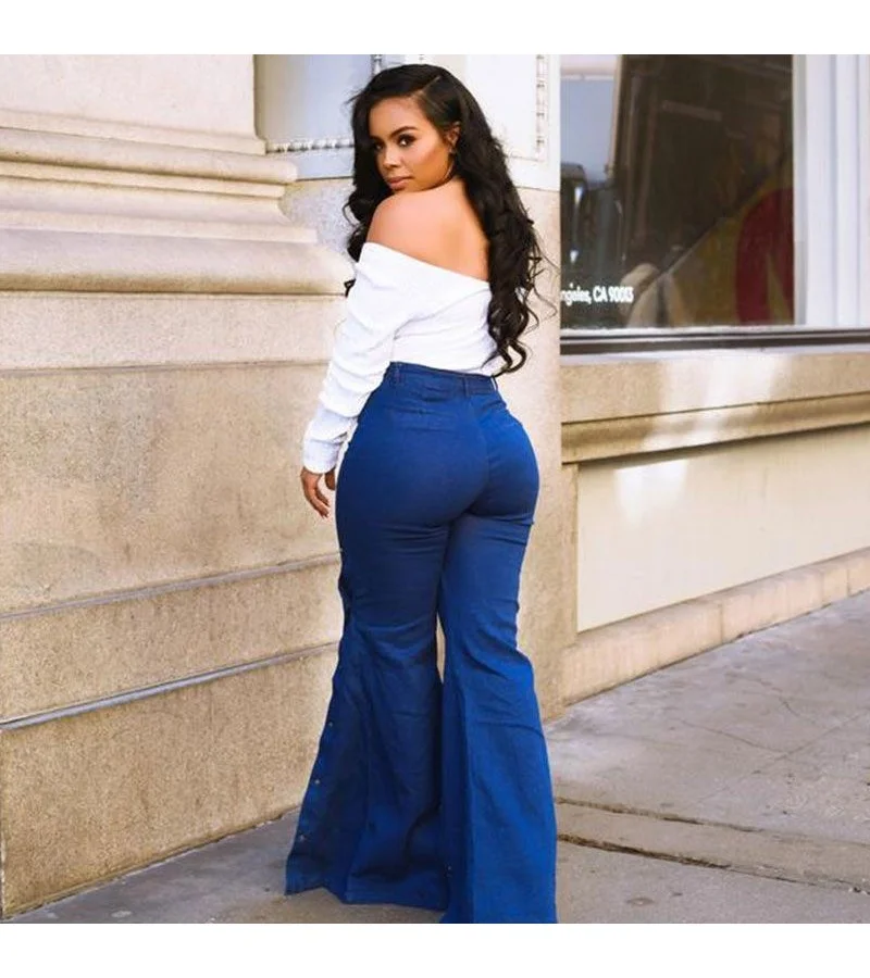 Unique Side-slit Design High-waisted Flare Jeans S-2XL