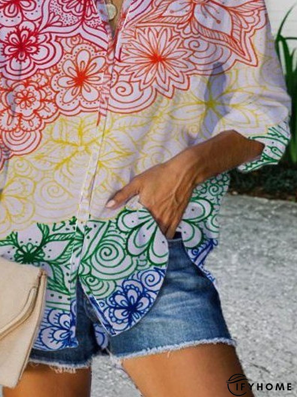 Long Sleeve Shirt Collar Boho Blouse | IFYHOME