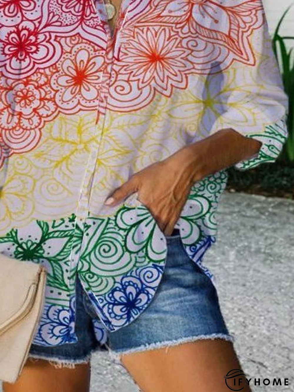 Long Sleeve Shirt Collar Boho Blouse | IFYHOME