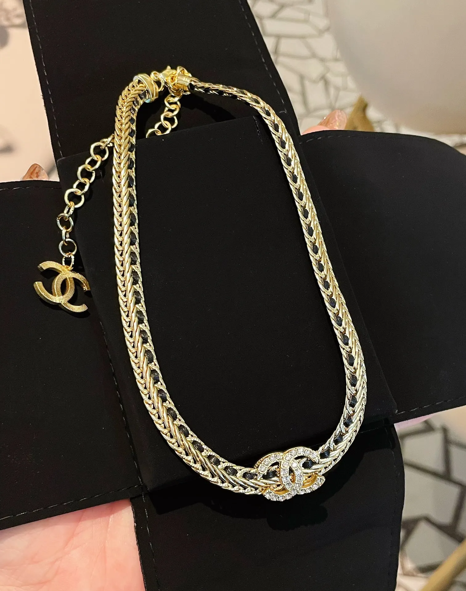 Chanel Leather and Chain CC Choker Necklace