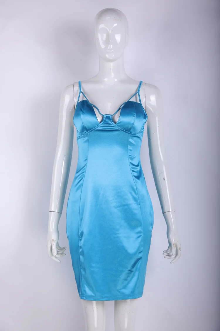 Blue Strap Satin Mini Dress Size M