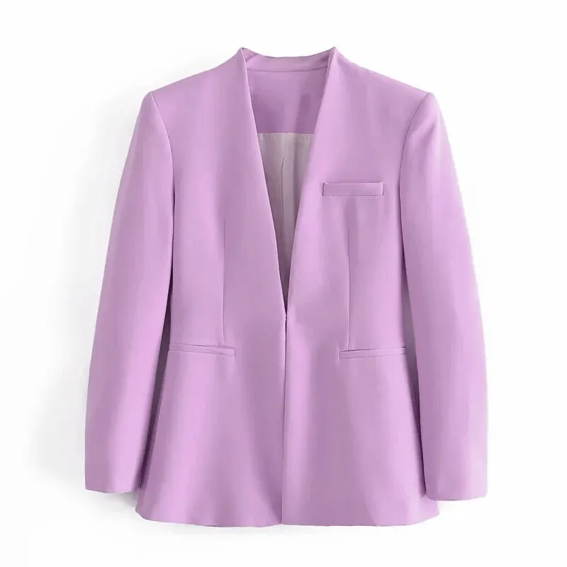 Za Veste Femme Blazers Sets Women's Coats Blue Long Sleeves Workwear Outfits Female Solid Office Formal Chic Pockets Summer 2021