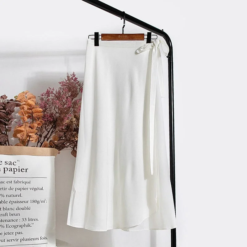 Skirts Women Tender Charm Daily Pure Chiffon Ulzzang Side-slit College Elegant Simple Clothing Summer Leisure Artistic Lace-Up