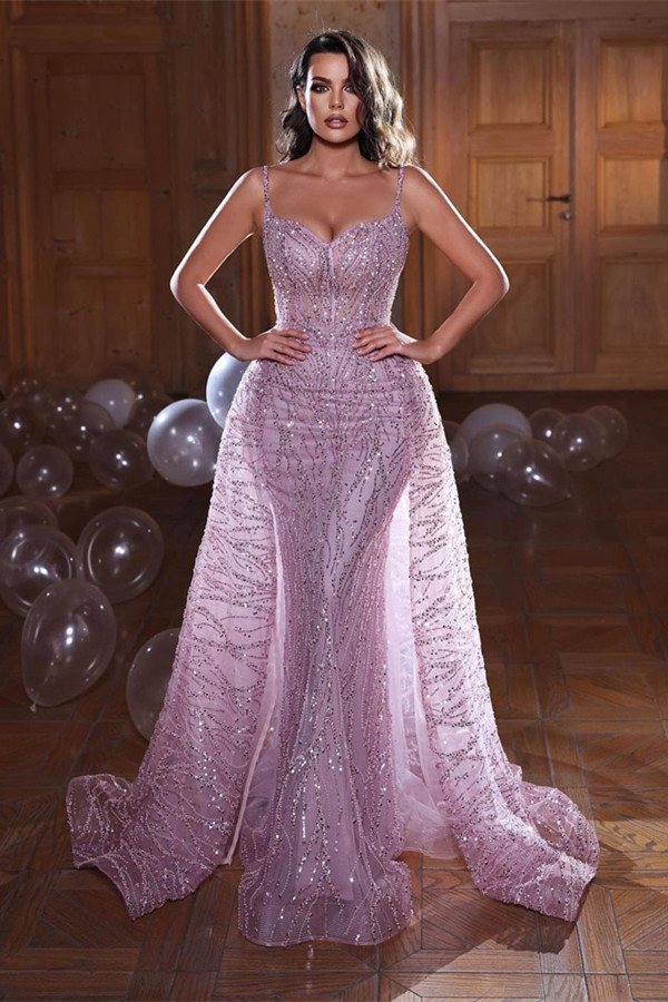 Lovely Glitter Sequins Beads Overskirt Prom Dress Mermaid Spaghetti-Straps Sleeveless - lulusllly