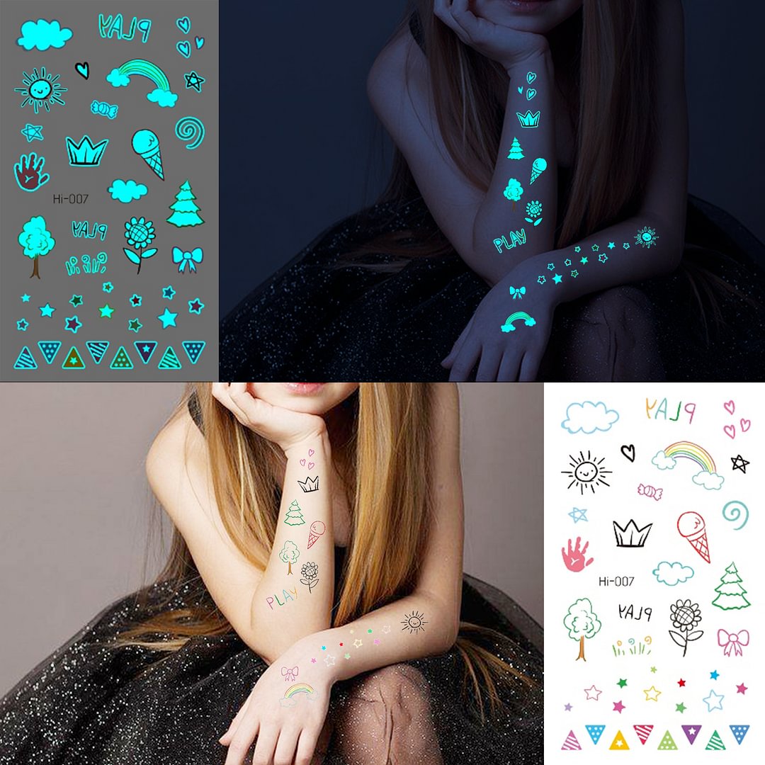 Gingf Blue Luminous Snake Whale Butterfly Temporary Tattoos For Adults Men Tree Glow In The Dark Fake Tattoo Stickers Arm