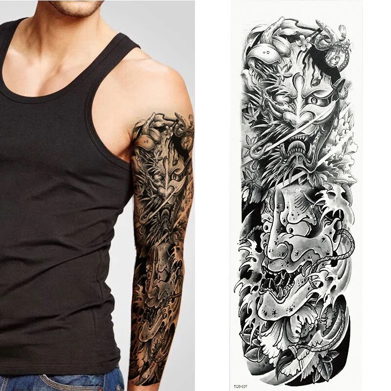 1 Sheets Full Arm Leg Extra Large Temporary Tattoos, Body Art For Men And Women - Wolf,Tiger,Bear,Warrior,Tribal Symbol