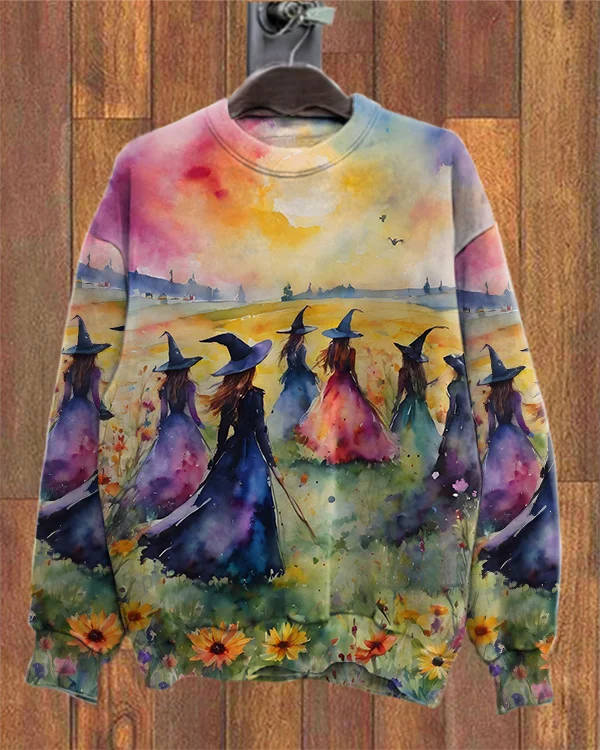 Witch Halloween Print Loose Sweatshirt