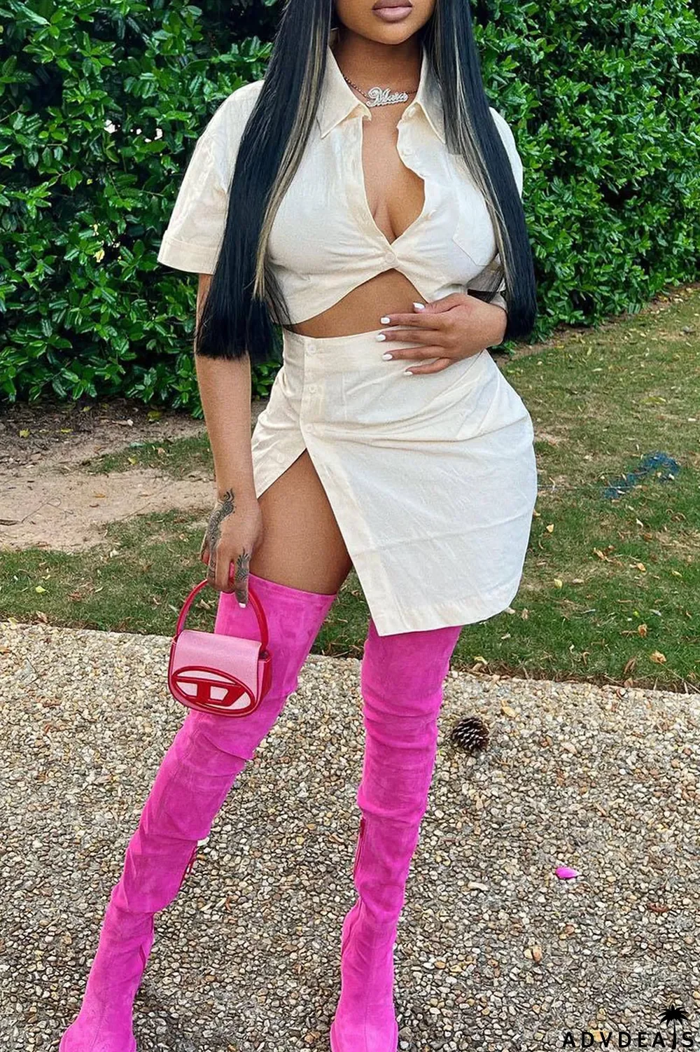 Red Fashion Casual Solid Split Joint Turndown Collar Short Sleeve Two Pieces