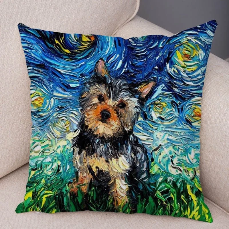 Starry Night And Pet Dogs Cushion Cover