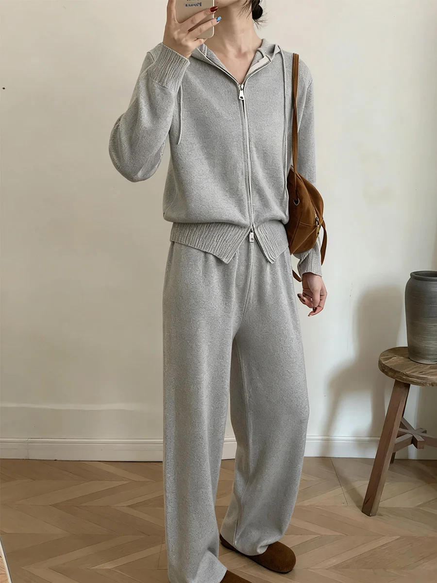 Athvotar Athvotar Sweater Set Women Loose Soft Jacket Sweater Cardigan + Wide Leg Pants Two Sets