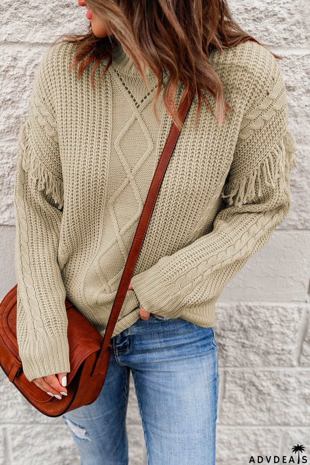 Fringe Detail Mixed Knit Sweater