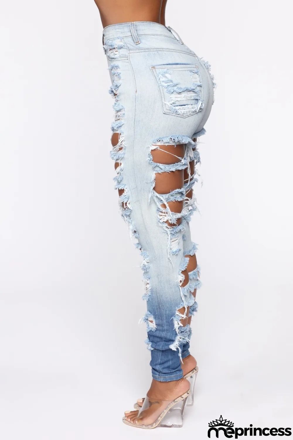 Summer High Waist Tight Ripped Blue Disdressed Jeans