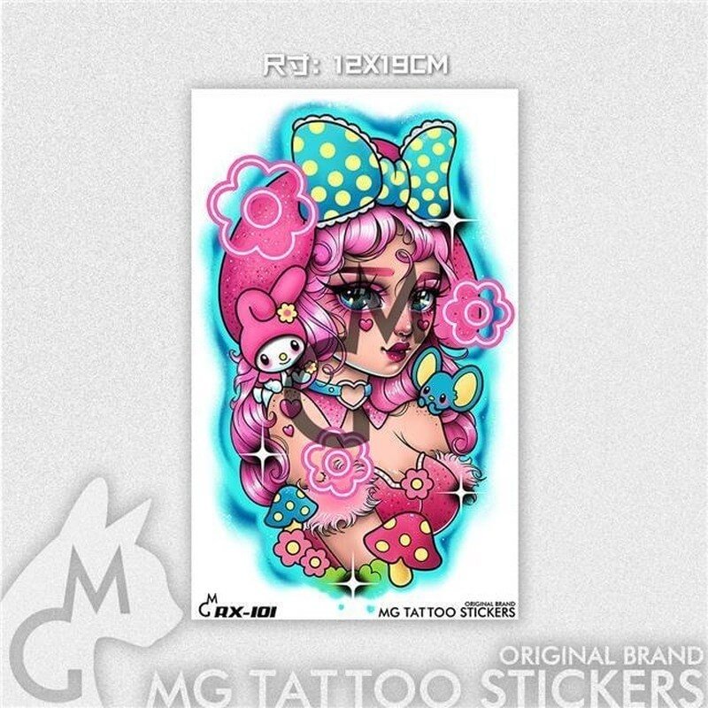 5 Pieces Girl Rabbit Cute Pink Girl Heart Color Flower Arm Tattoo Stickers Tatuagem Temporária Feminina Sexy Tatuaggi Temporanei
