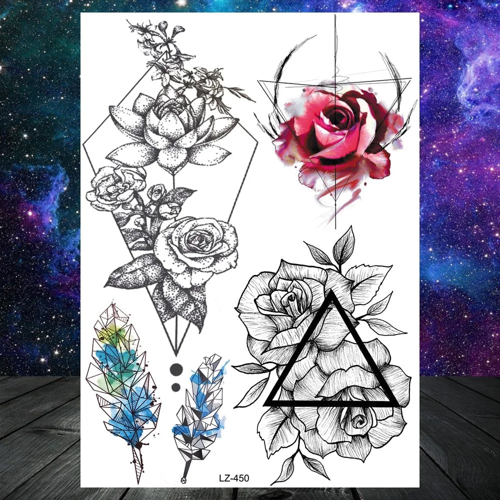 Realistic Fake Black Animal Temporary Tattoos Sticker For Men Women Geometric Wolf Outer Space Tatoo Temporary Decal For Kids