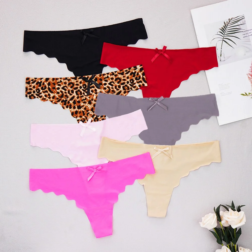 Billionm Plus Size Thong Femme Gstring Seamless Panties Sexy Pack Thongs Woman Low-rise Silk High Quality Panty Leopard S-4XL