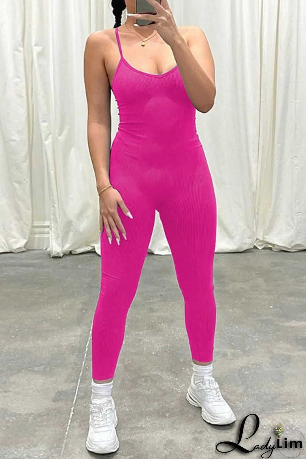 Grey Sexy Casual Sportswear Solid Backless Spaghetti Strap Skinny Jumpsuits