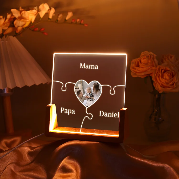 Personalisierte 3 Namen & Foto Herz Nachtlicht Geschenk für Großmutter/Mutter zum Muttertag