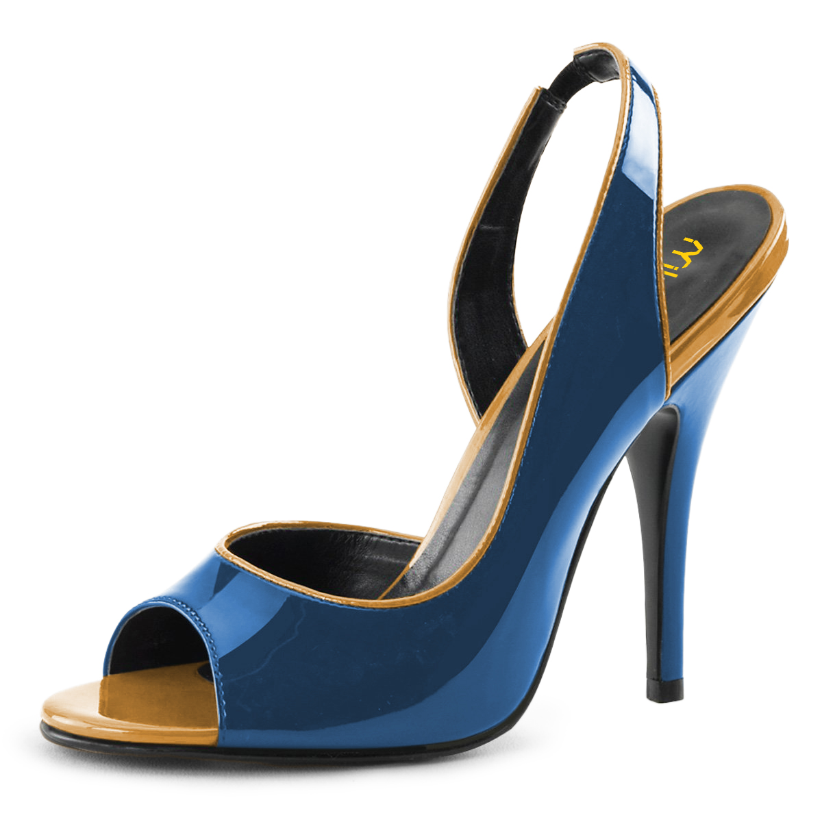 Blue & Yellow Patent Stiletto Heel Slingback Pumps with Peep Toe Nicepairs